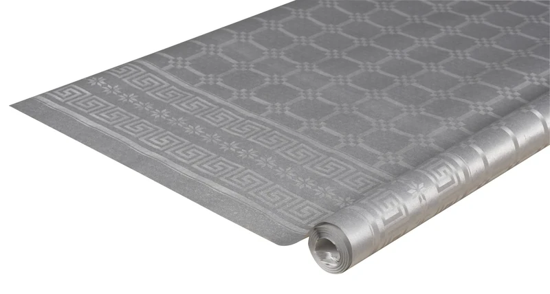 Damask paper disposable tablecloth in roll 6 M long X 1.18 M wide - Damask paper with a chic and classic universal pattern - Box of 12 rolls - silver
