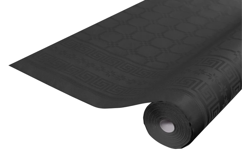 Disposable tablecloth damask paper in roll 6 M long X 1.18 M wide - Damask paper with a chic and classic universal pattern - Box of 12 rolls - black (bright)