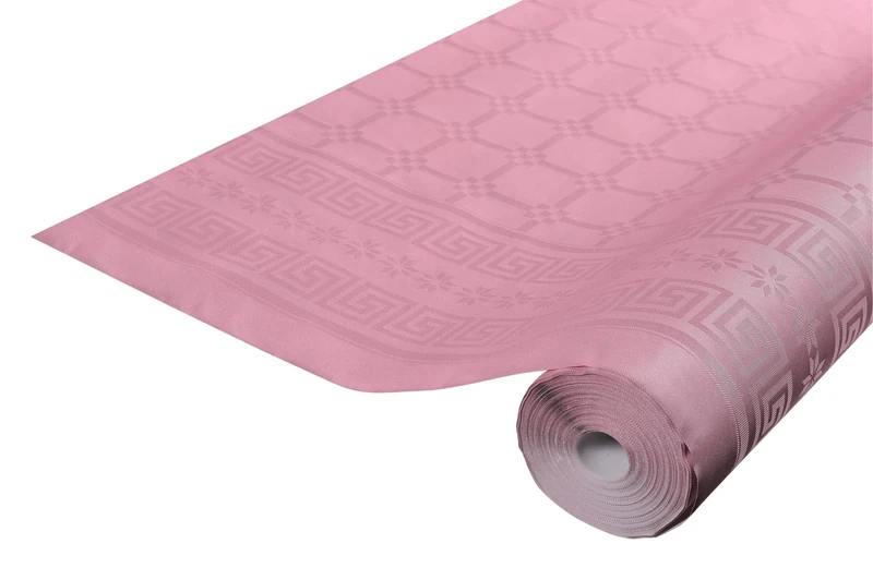 Disposable tablecloth damask paper in roll 6 M long X 1.18 M wide - Damask paper with a chic and classic universal pattern - Box of 12 rolls - Powder pink
