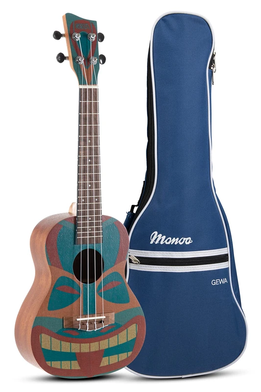 GEWA Concert Ukulele Manoa Tiki - Body Sapelli - Tiki Design 2 - multicoloured/Dark natural wood satin finish - incl. padded Gig Bag - K-CO-TB