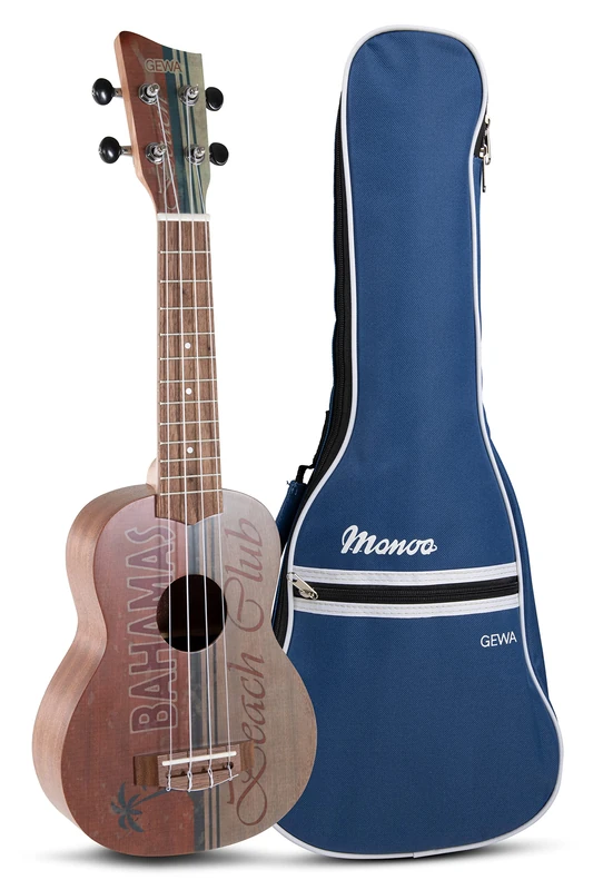 GEWA Soprano Ukulele Manoa Seaside - Body Sapelli - Top Design Seaside Beach Club - Satin finish - incl. padded Gig Bag - K-SO-BC