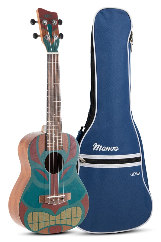 GEWA Concert Ukulele Manoa Tiki - Body Sapelli - Tiki Design 3 - multicoloured/Dark natural wood satin finish - incl. padded Gig Bag - K-CO-TC