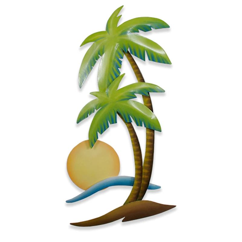 T.I. Design Palms and Sun Tropical Coastal Beach Metal Wall Decor Patio Safe Finish