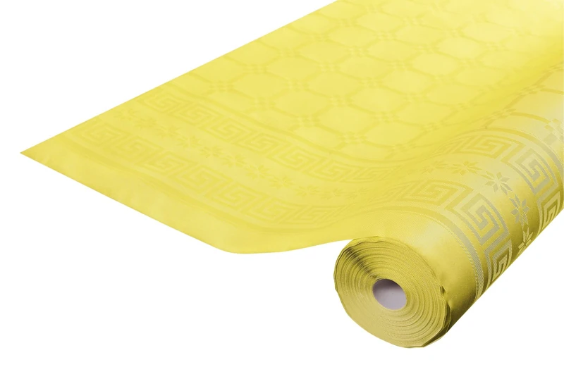 Damask paper disposable tablecloth in roll 6 M long X 1.18 M wide - Damask paper with a chic and classic universal pattern - Box of 12 rolls - yellow (bright)