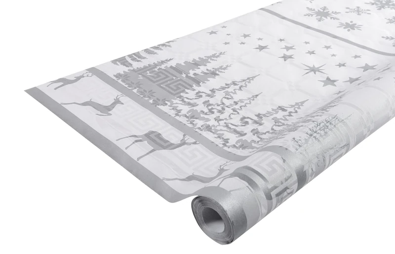 Damask paper disposable tablecloth in roll 6 M long X 1.18 M wide - Damask paper with a chic and classic universal pattern - Box of 12 rolls - Christmas Silver