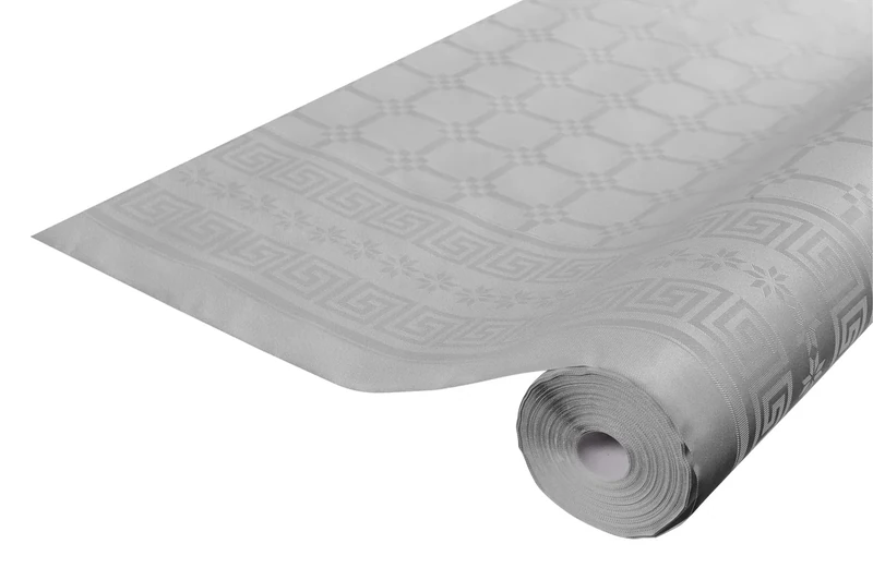 Damask paper disposable tablecloth in roll 6 M long X 1.18 M wide - Damask paper with a chic and classic universal pattern - Box of 12 rolls - gray (pastel)