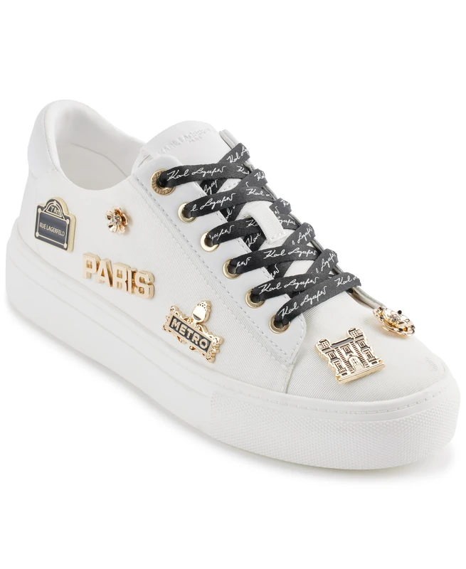 Karl Lagerfeld Paris Cate Shoes – Sneakers for Women with Iconic Klp Pins, Bright White, 5.5 UK - Image 1