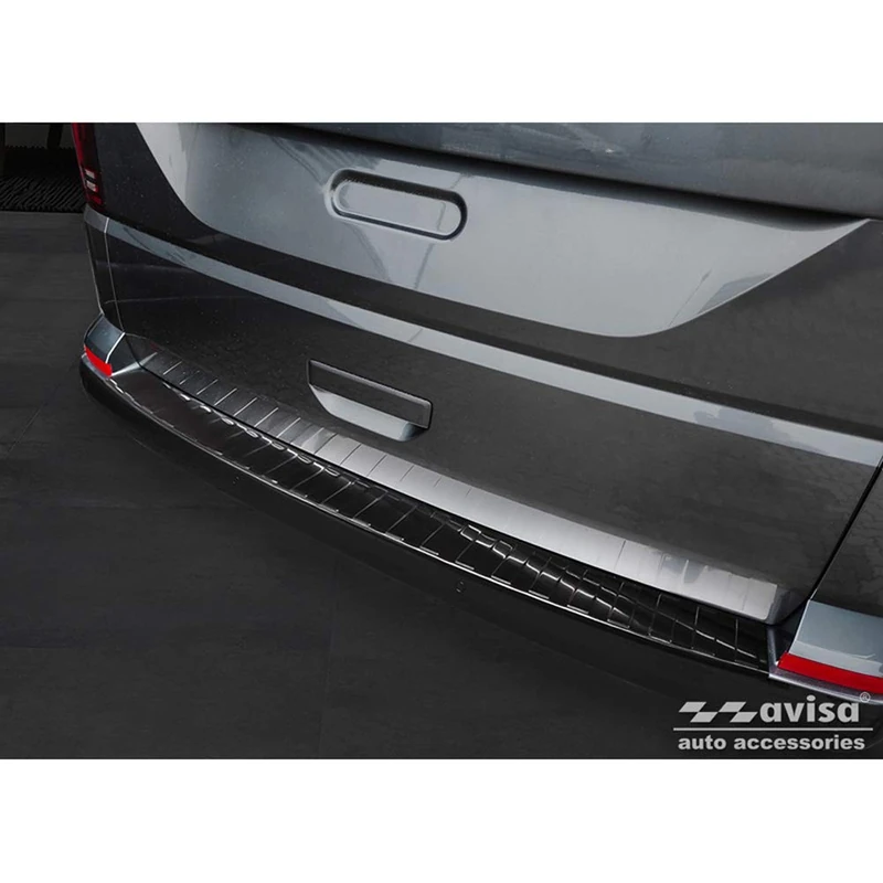Avisa Black Stainless Steel Rear bumper protector compatible with Volkswagen Caravelle T6 2015- & FL 2019- (with rear hatch) 'Ribs'