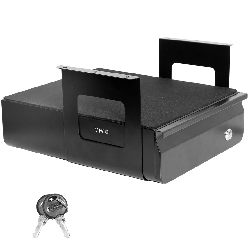 VIVO 33cm Secure Under Desk Mounted Pull-Out Drawer for Office Desk, Lockable Sliding Storage Organizer for Sit Stand Workstation, Black, DESK-AC03L-B - Image 1