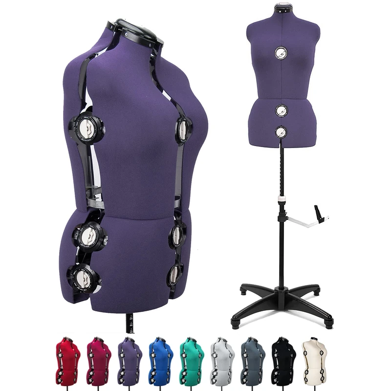 Purple 13 Dials Female Fabric Adjustable Mannequin Dress Form for Sewing, Mannequin Body Torso with Tri-Pod Stand, Up to 70" Shoulder Height. (Large)
