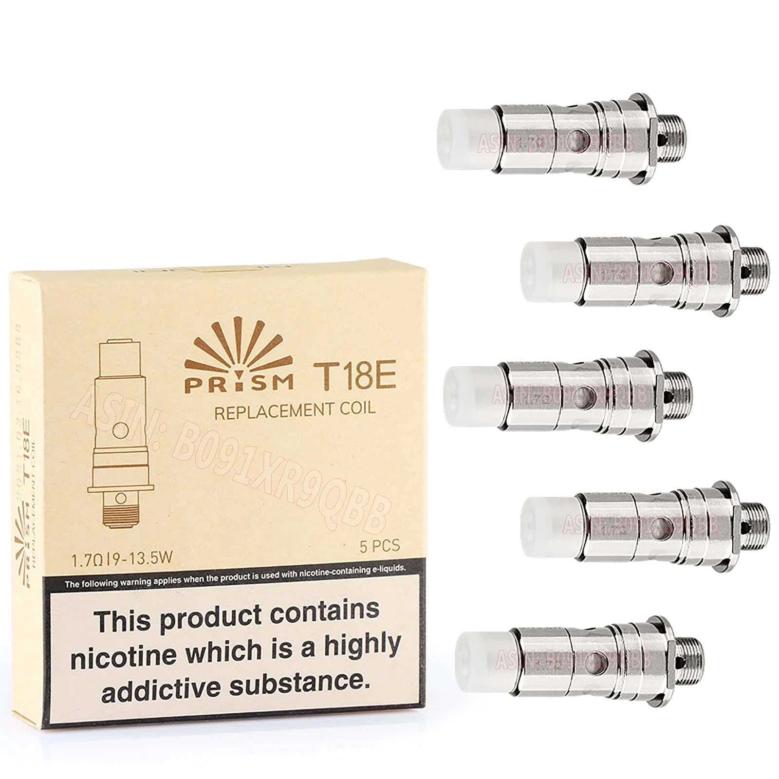 Innokin Prism T18E Coil, KAL 1.7ohm Replacement Coils Work for Endura T22 Pro Vape Kit, T18E Starter Kit, T18E Prism tank, T18E Pro Tank, Pack of 5, No Nicotine