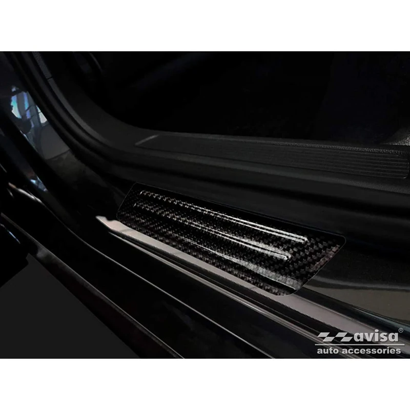 Avisa 3D Black Carbon Door sill protectors compatible with VW Tiguan II 16-24/Arteon 17- & Shooting Brake 20-/Passat Sedan&Variant 14-/Golf Sportsvan 14- incl. Facelifts - 2-Pieces - (rear doors)