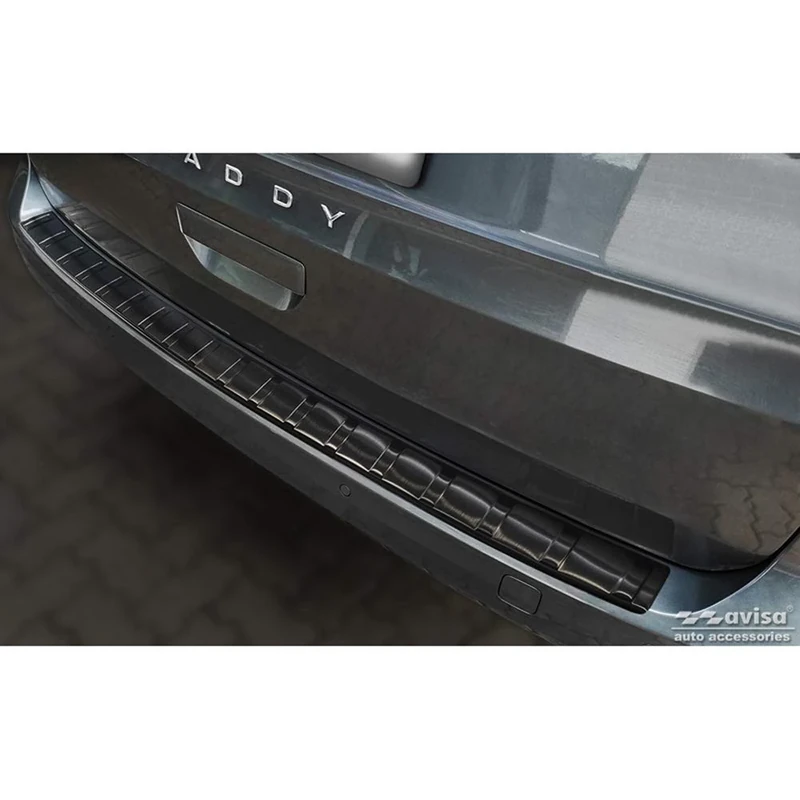Avisa Black Stainless Steel Rear bumper protector compatible with Volkswagen Caddy V 2020- 'Ribs'