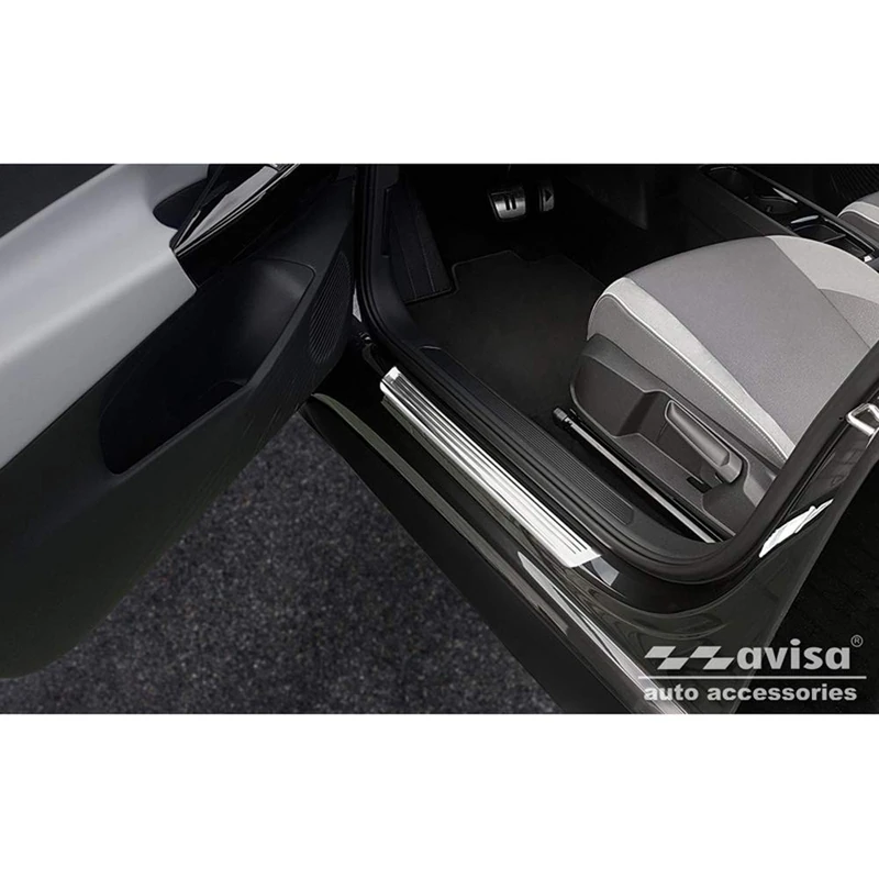 Avisa Inox door sill protectors compatible with Volkswagen ID.3 2020-2023 & FL 2023- / Cupra Born 2021- / MG 4 2022- / MG HS II 2024- - 'Lines' - 4-pieces