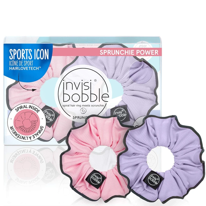 Invisibobble Sprunchie Spiral Hair Ring - Donut Run with Scissors - Athleisure Duo- Scrunchie Stylish Bracelet, Strong Elastic Grip Coil | Gentle for Thick Hair – With Night Reflective Trim