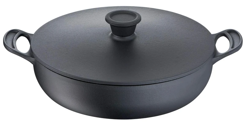 Tefal Jamie Oliver Premium Cast Steel Sauté Pan with 2 Handles 30 cm + Lid, Safe Cooking, Enamelled Coating, Even Distribution of Condensation, Suitable for Ovens, Induction E2139955