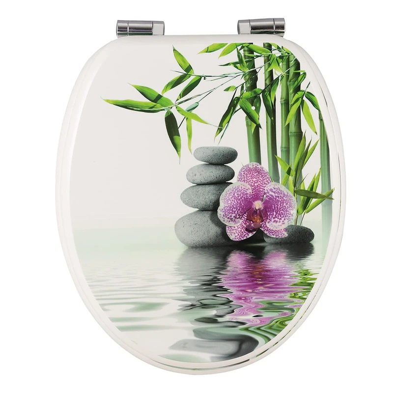 WOLTU Toilet Seat, O-Shaped Loo Seat with Soft Close and Quick Release Functions, with Adjustable Hinges, Upgraded Mounting Set for Different Types of Toilets, Reeds Pattern