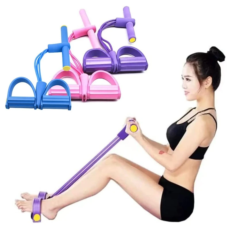 DZOZO Multifunction Resistance Training 4 Tube Pedal Resistance Band Home Gym Equipment Ankle Puller Tension Rope Sit-up Bodybuilding Expander Workout Band for Women/Men