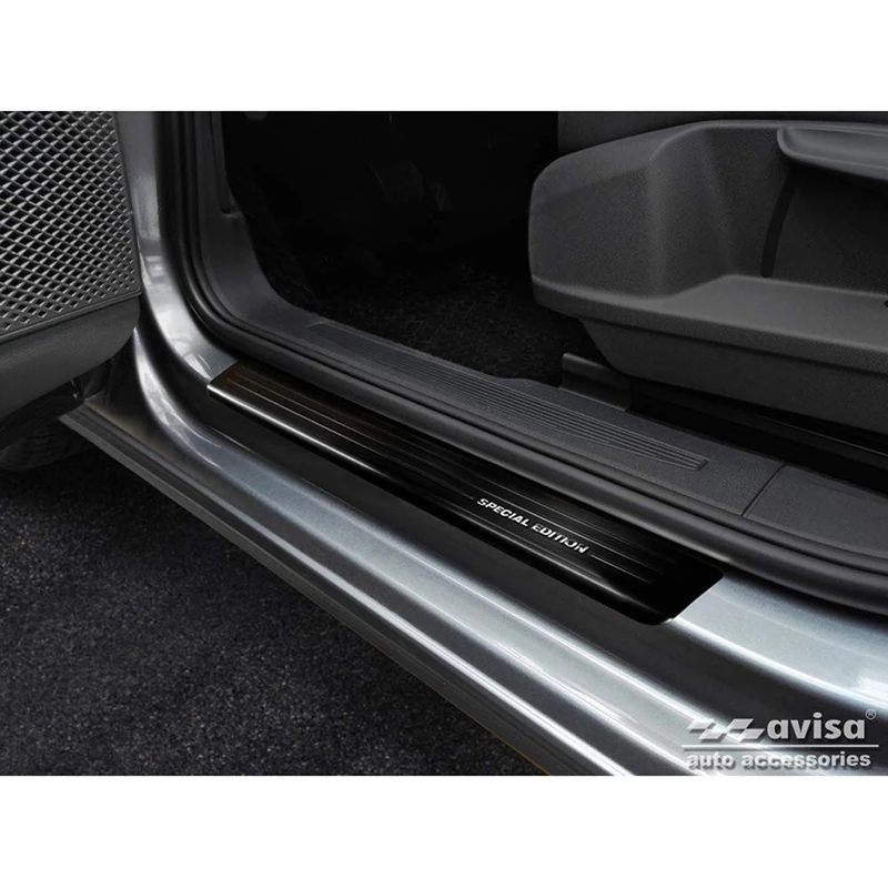 Avisa Black Stainless Steel Door sill protectors compatible with Volkswagen Caddy V 2020- - 'Special Edition' - 2-pieces