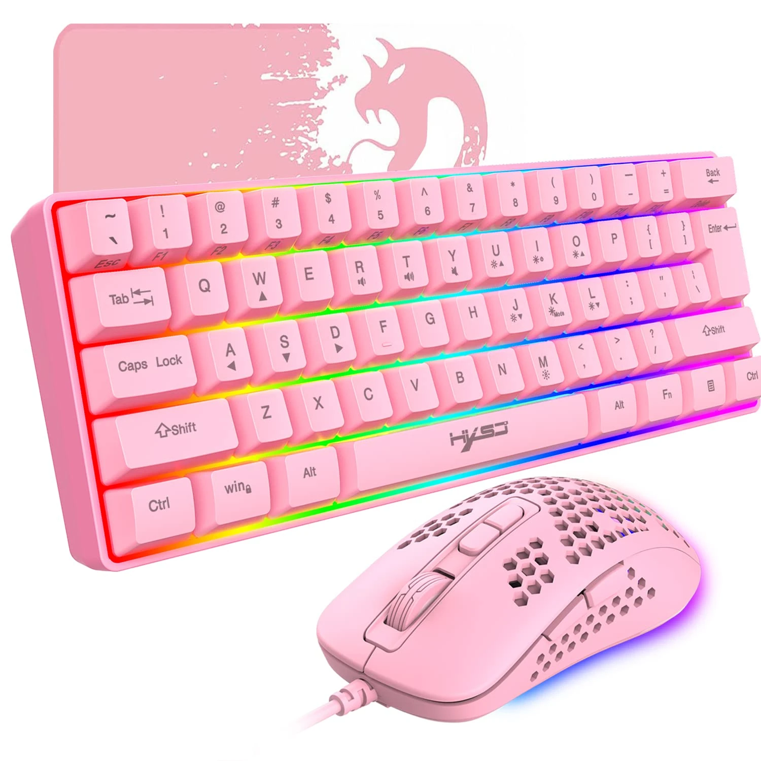 KUIYN V700 Gaming Combo - 60% Mini 61 Key RGB Anti-Ghost Keyboard + Lightweight 383 Model O Gaming Mouse (2400 DPI) + Mouse Pad for Gamer PC/PS/Xbox