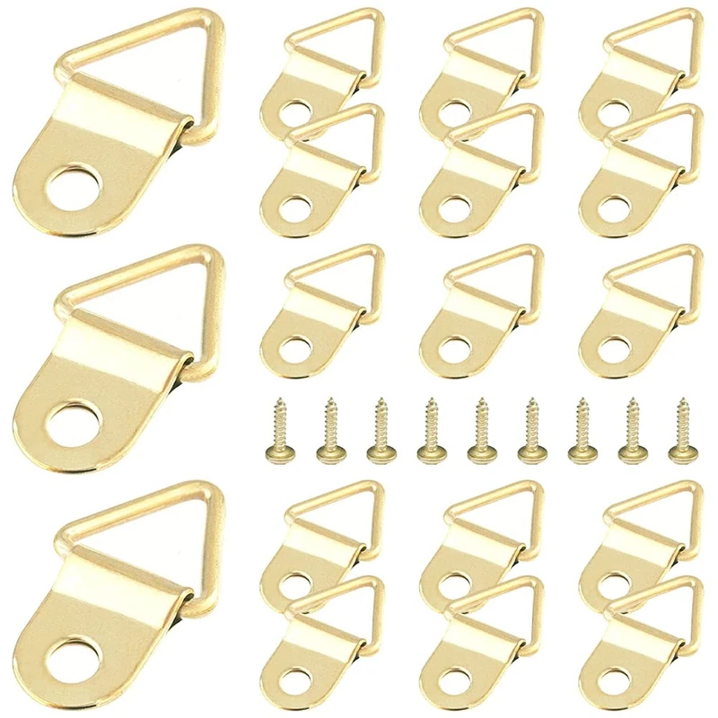 GZGXKJ 50 Pieces Gold Picture Frame Hook Triangular Photo Frame Hanging Hooks Hangers Canvas Hook Wall Bracket Hanger with Screws