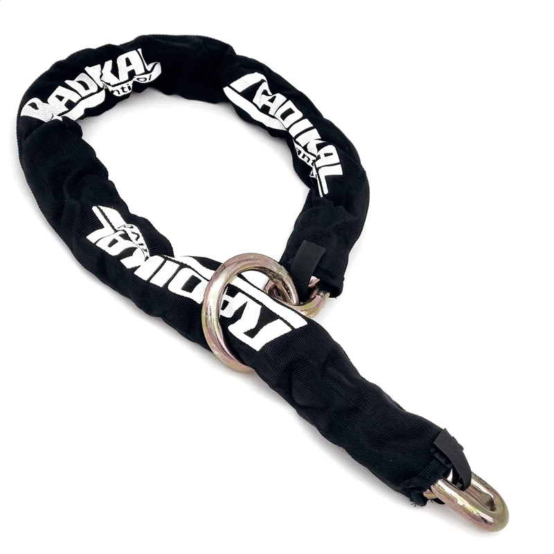 RADIKAL RK14120L Premium Motorcycle Anti Theft Chain, Hardened ø14mm/0.55in Steel Links, 120cm/3.9ft Loop Ring, Textile Cover, Padlock Chain Garage Anchorage, Containers, Gates, Scooter, Bike