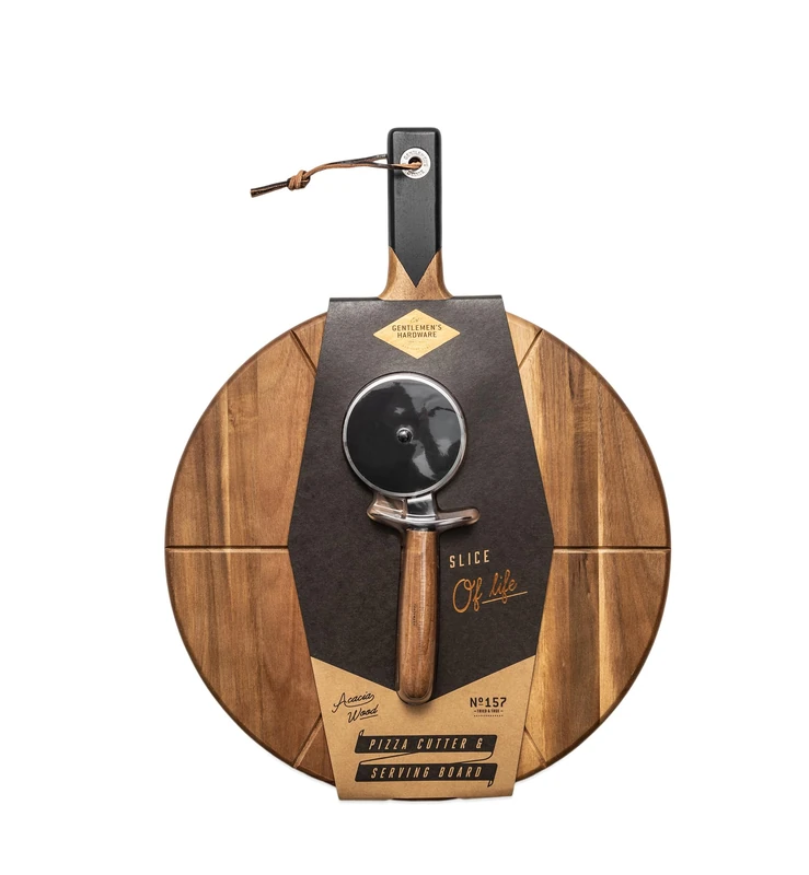 Gentlemen's Hardware GEN157 Pizza Cutter & Acacia Wood Serving Board Set, Brown - Image 1