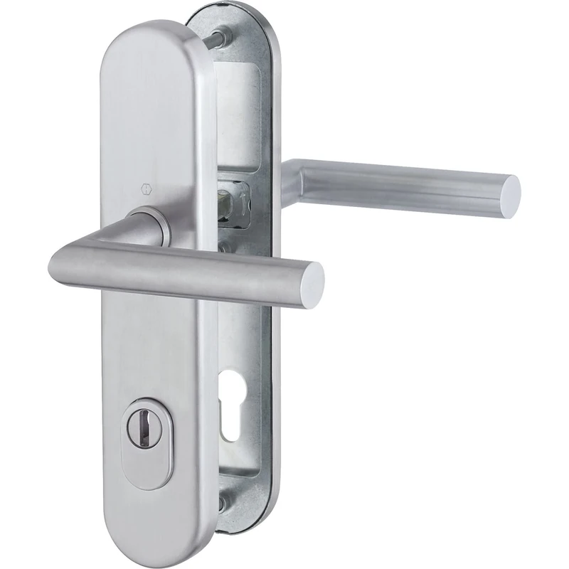 SH Handle Set Amsterdam Long Plate PZ88, RC3, with Core Pull Protection, Stainless Steel