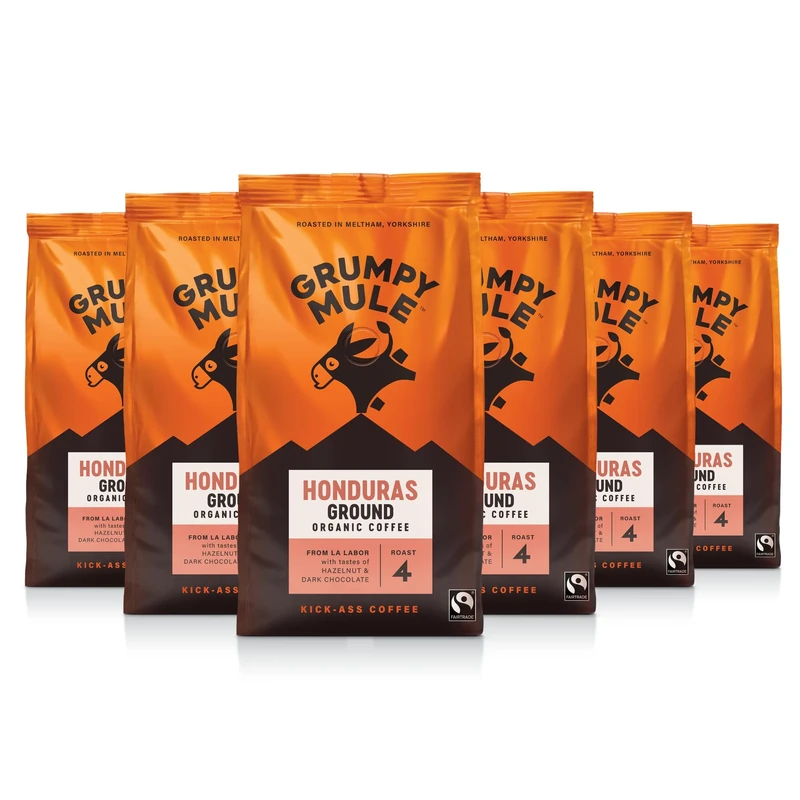 Grumpy Mule Honduras La Labor Organic (Ground Coffee) with notes of Hazelnut and Dark Chocolate 200g (Pack of 6 - Total 1.2kg)