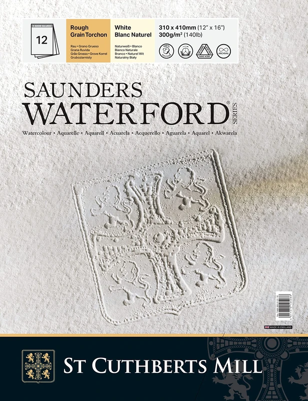 St Cuthberts Mill Saunders 31 x 41 cm Waterford Glued Block, Pack of 12, 100% Satin, 300 g, White