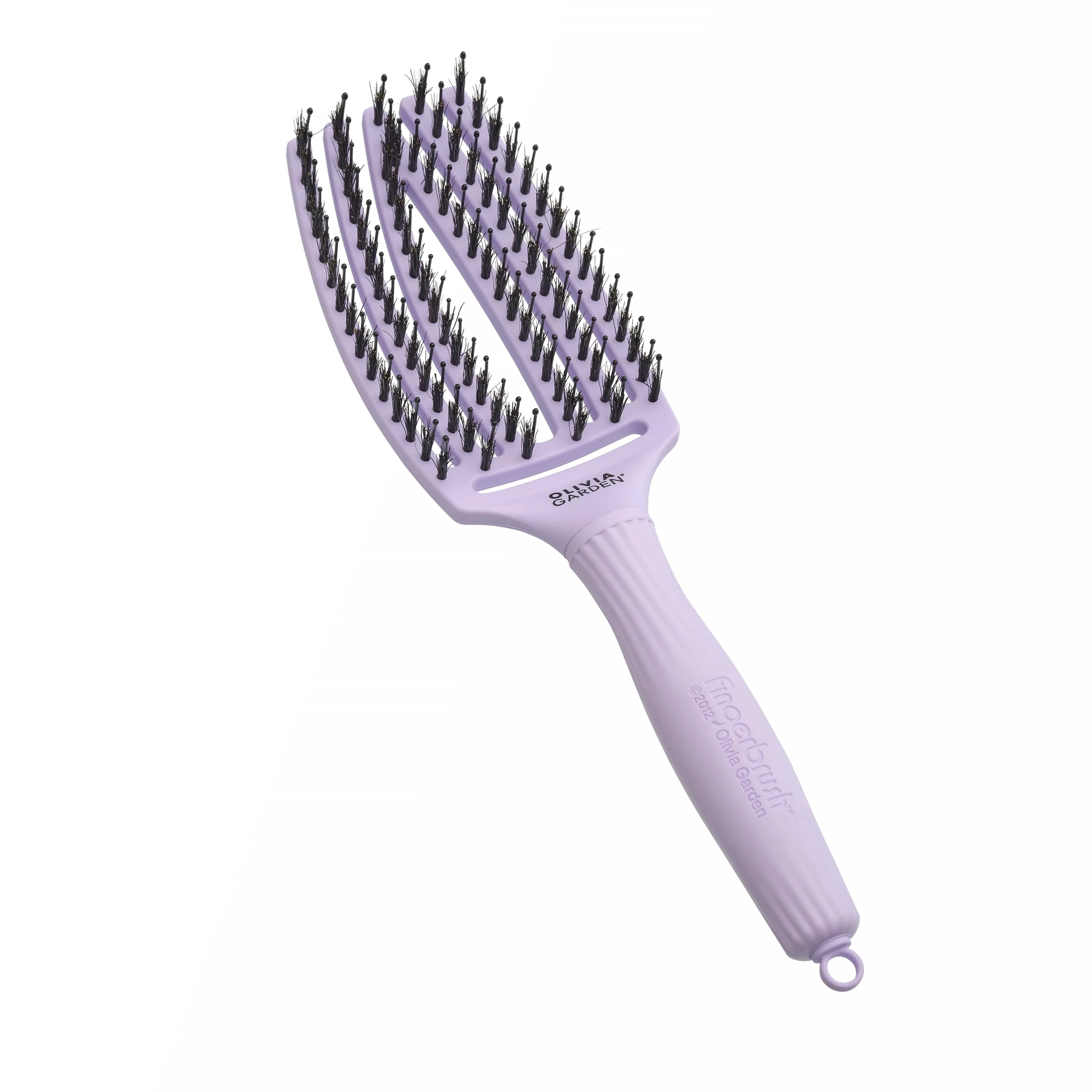 Olivia Garden Fingerbrush Care Iconic - Medium - Lavender - Detangling Hairbrush with Boar & Nylon Bristles for Ultimate Shine & Smooth Styling