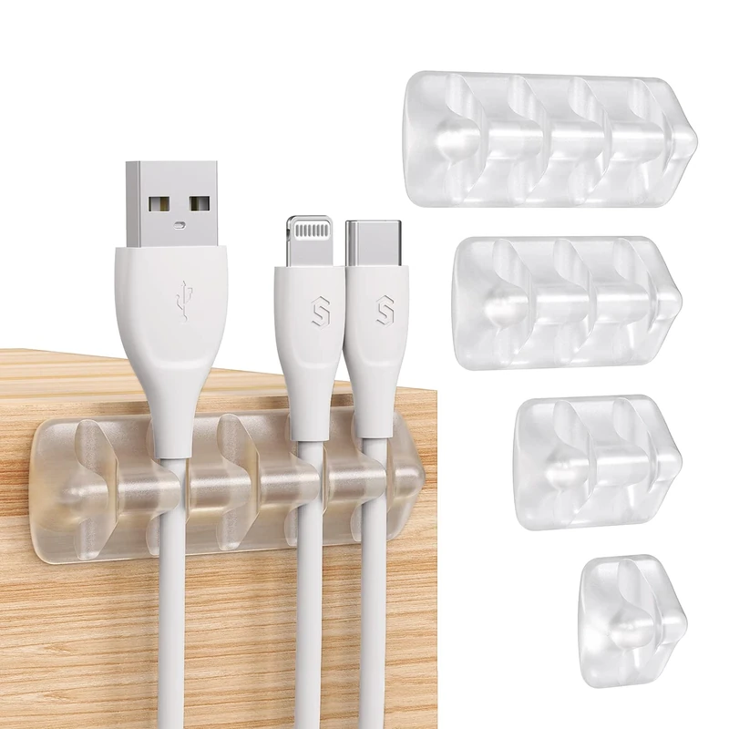 Syncwire Cable Clips Cable Holder [ 5 Pack] Cable Management Multi-Purpose Cable Guide Cable Organiser Set for Desk, Power Cable, USB Charging Cable, Audio Cable, Charging Cables etc. Transparent - Image 1