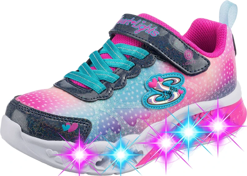 Skechers Girl's Flutter Heart Lights Simply Love Sneakers, Navy Synthetic/Mesh, 9.5 UK Child
