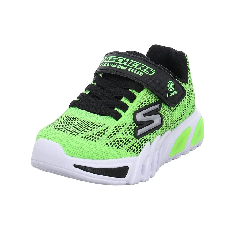 Skechers Boys Flex-Glow Elite Vorlo Sneaker, Lime Synthetic Black Trim, 4 UK