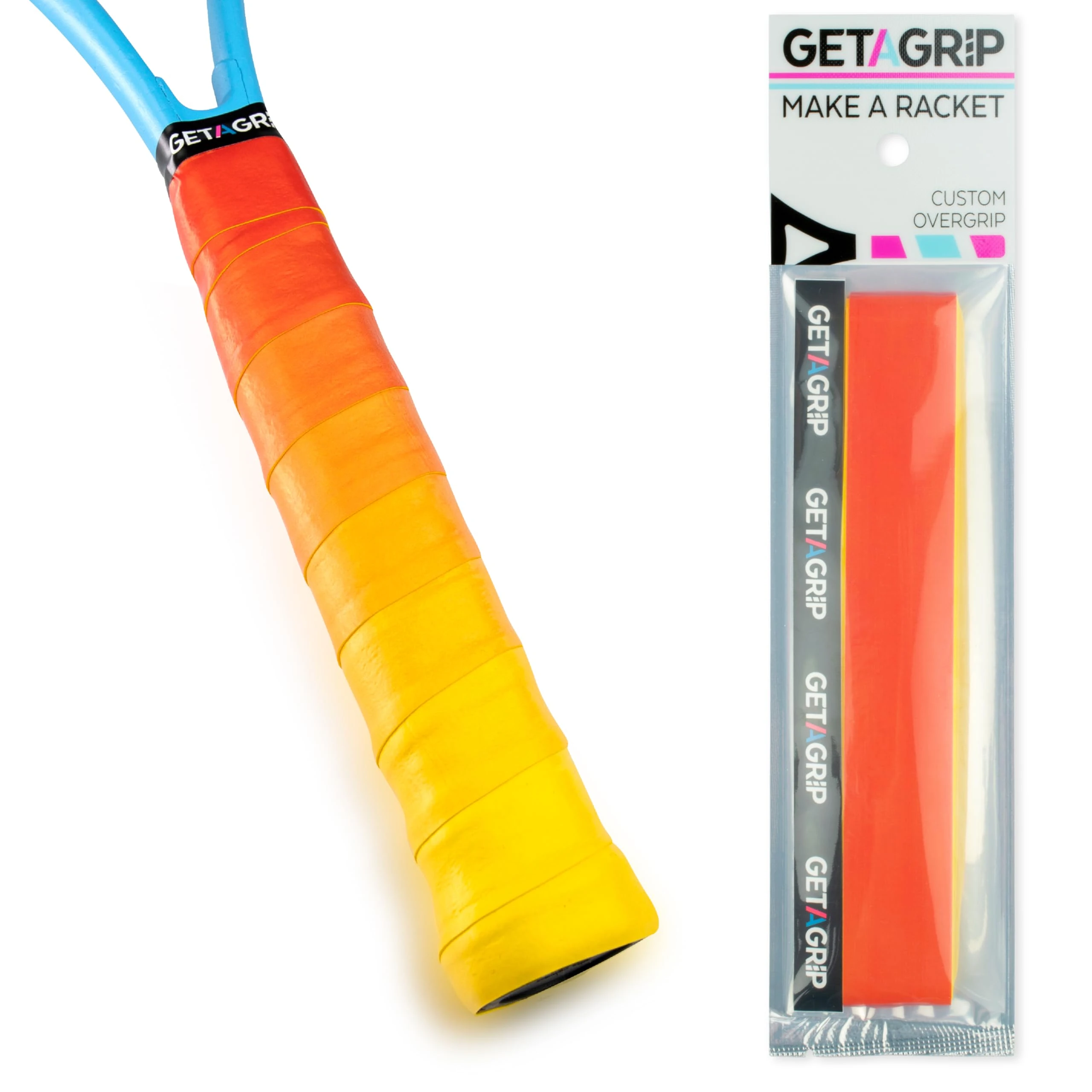 GET A GRIP - Custom Tennis Racket Grip Tape - Anti-Slip/Quick-Drying Tennis Overgrips - Precut Badminton Racket Grip with Finishing Tape - Squash Racket Grip Tapes (Game, Sunset, Match, 1 Grip)…