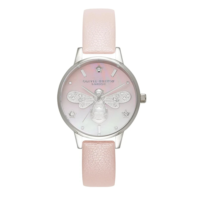 Olivia Burton Analogue Quartz Watch for Women Sparkle BEE Collection with Pink Leather Strap - OB16GB09