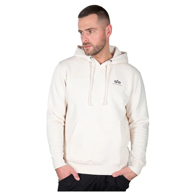 Alpha Industries Men's Basic Hoody Small Logo Hooded Sweat Sweatshirt, Jet Stream White, XS