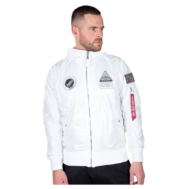Alpha Industries MA-1 LW Hooded NASA Bomber Jacket for Men White