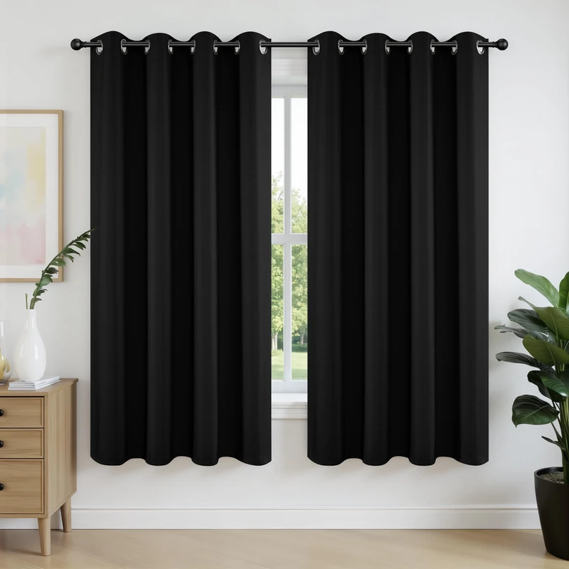 Joydeco Blackout Curtains 72 Inch Length 2 Panels Set, Thermal Insulated Long Curtains& Drapes 2 Burg, Room Darkening Grommet Drapes for Living Room Bedroom Window (W52 x L72 Inch, Black)