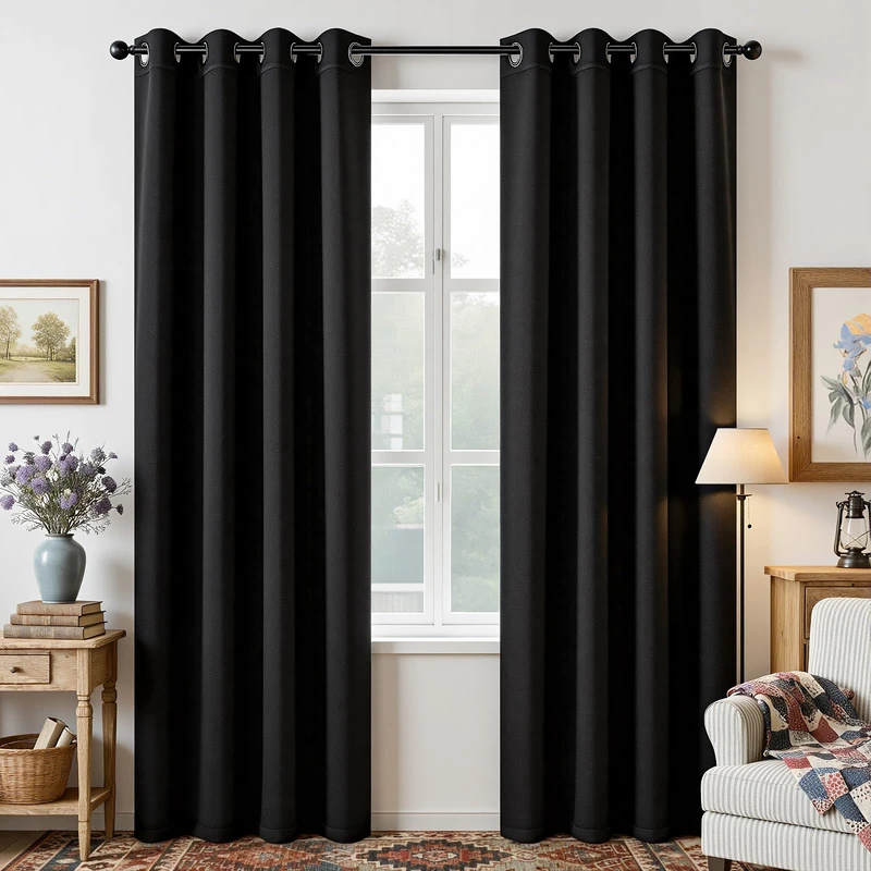 Joydeco Blackout Curtains 95 Inch Length 2 Panels Set, Thermal Insulated Long Curtains& Drapes 2 Burg, Room Darkening Grommet Curtains for Living Room Bedroom Window (W52 x L95 Inch, Black)