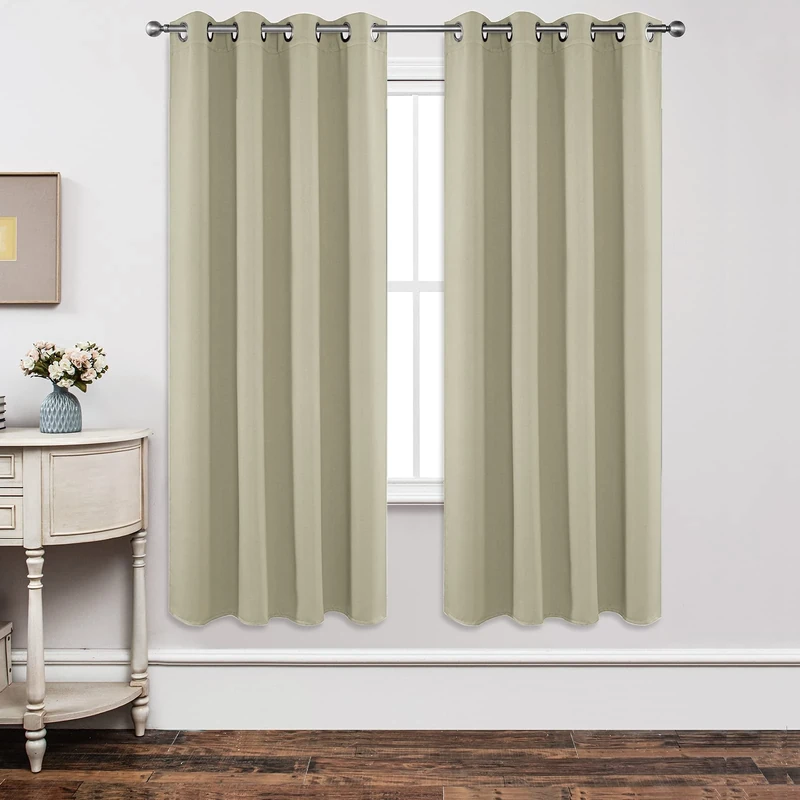 Joydeco Blackout Curtains 72 Inch Length 2 Panels Set, Thermal Insulated Long Curtains& Drapes 2 Burg, Room Darkening Grommet Drapes for Living Room Bedroom Window (W52 x L72 Inch, Light Beige)