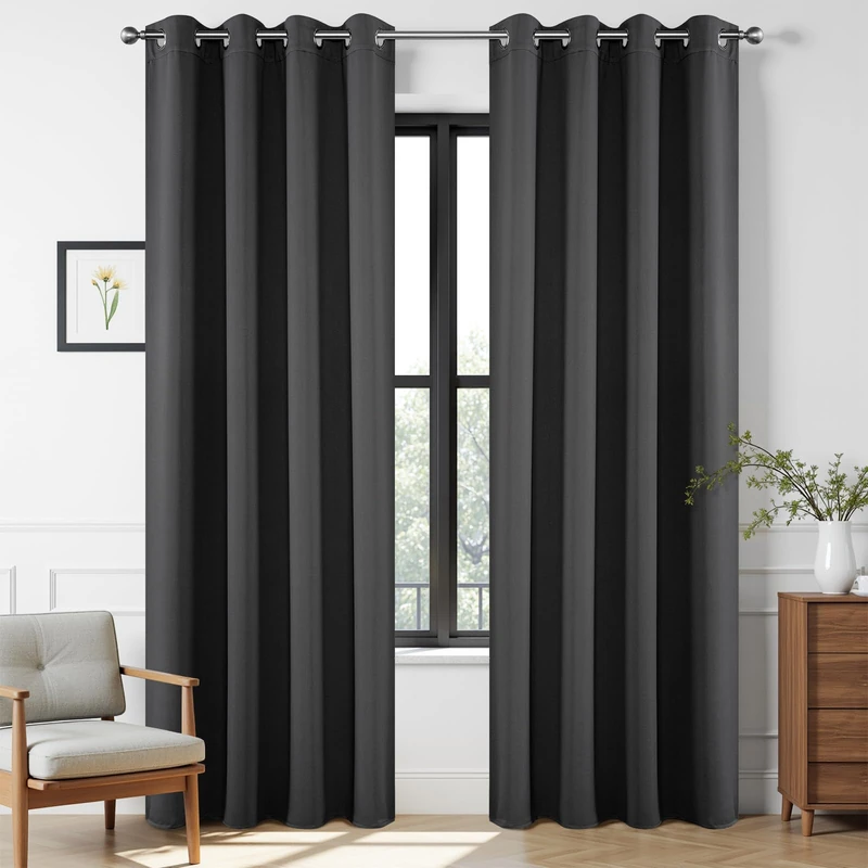 Joydeco Blackout Curtains 90 Inch Length 2 Panels Set, Thermal Insulated Long Curtains& Drapes 2 Burg, Room Darkening Grommet Curtains for Living Room Bedroom Window (W90 x L90 Inch, Dark Grey)