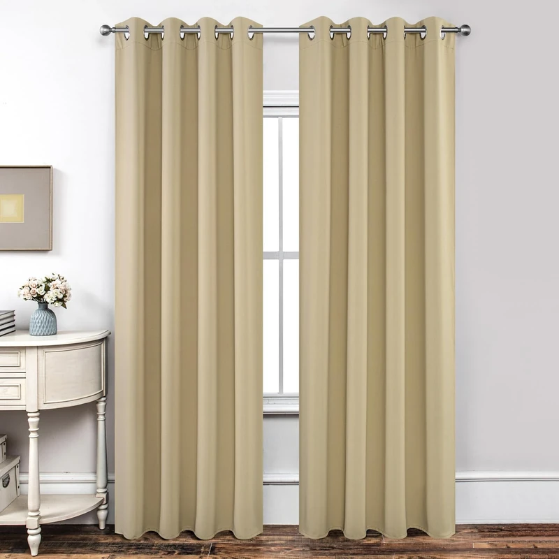 Joydeco Blackout Curtains 84 Inch Length 2 Panels Set, Thermal Insulated Long Curtains& Drapes 2 Burg, Room Darkening Grommet Curtains for Living Room Bedroom Window (W52 x L84 Inch, Beige)