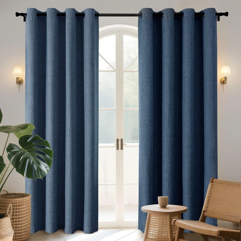 Joydeco Blackout Curtains 63 Inches Long 2 Panels Burg, Room Darkening Curtains for Bedroom, 100% Black Out Textured Thermal Drapes Privacy Protection 2 Panels Set(W52 x L63 Inch, Navy Blue)