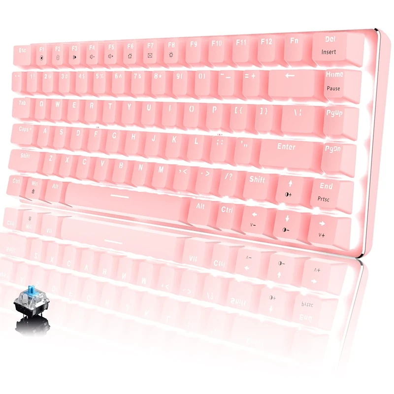CROSS ZEBRA Mechanical Keyboard, USB Cable Wired Gaming Keyboard, LED Backlit, 82 Keys Anti-Ghosting Compact Ergonomic Computer Keypad, Comfortable Durable and Quick Responsive, Pink