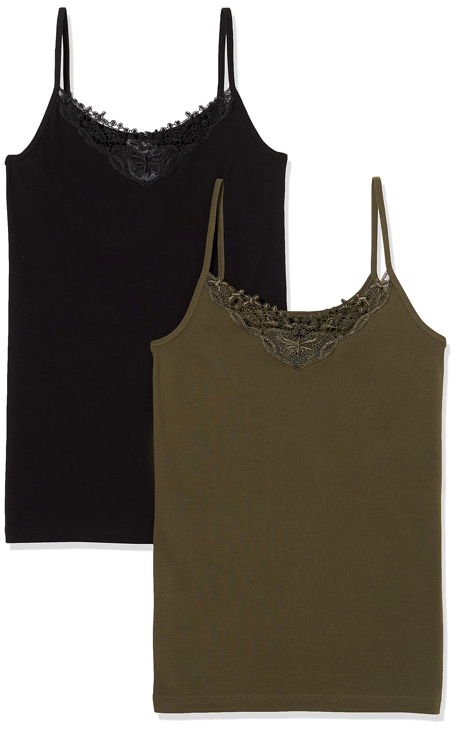 ONLY Women's Onlkira Life Lace Singlet 2pack Noos Top, Kalamata/Pack: Black, L