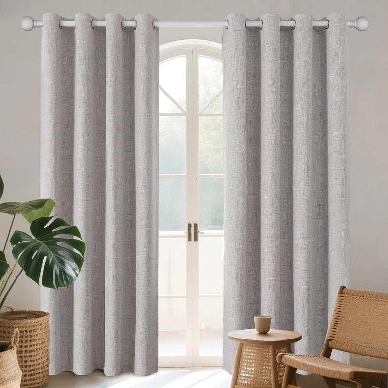 Joydeco Blackout Curtains 72 Inches Long 2 Panels Burg, Room Darkening Curtains for Bedroom, 100% Black Out Textured Thermal Drapes Privacy Protection 2 Panels Set(W52 x L72 Inch, Greyish White)