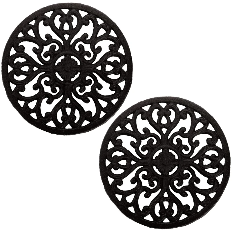 Hedume 2 Pack Cast Iron Trivets - 6.8 inch Round Hot Pads