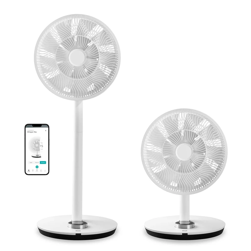 Duux Whisper Flex Smart Standing Fan, with Remote Control, Alexa & Smart App, 26 Cooling Speeds, 2 in 1 Height Adjustable, Multi-direction Oscilating, Powerful and Quiet Fan, Night Mode, Timer, White