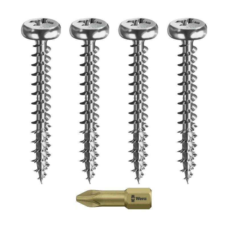 Spax Wood Screw Set Full Thread + PZ Bit | 4 Sizes: 3x15; 3x20; 3x25; 3x30 | WIRROX Silver